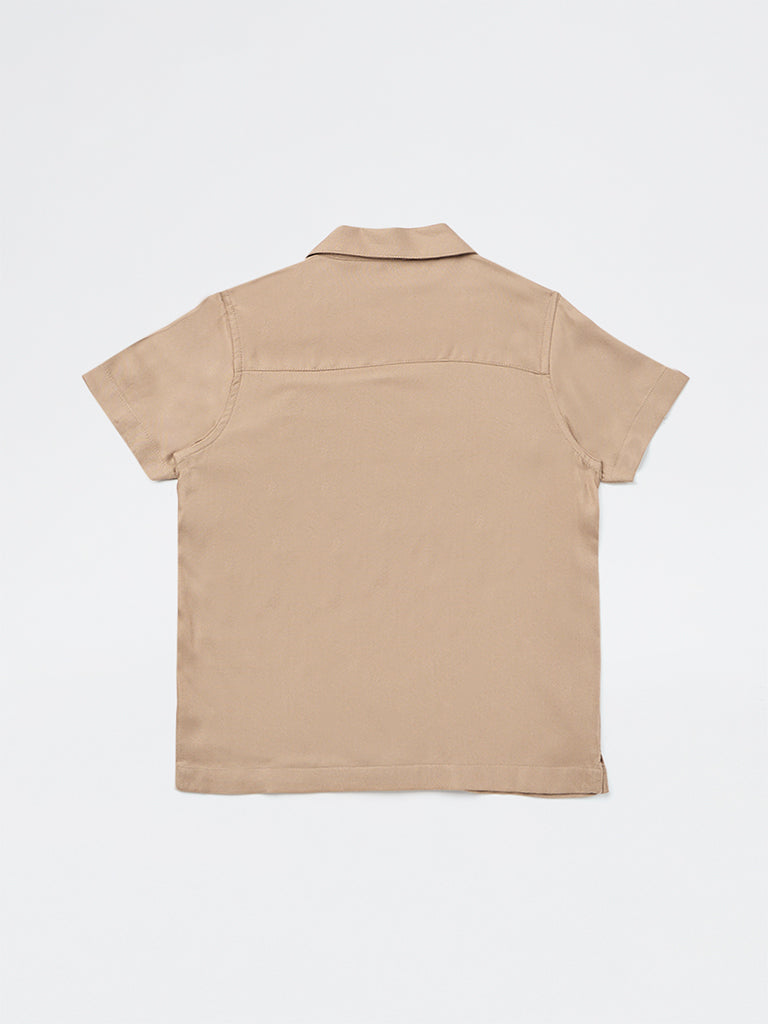 HOP Kids Boys Taupe Graphic Printed Shirt