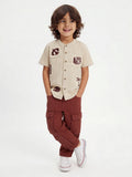 HOP Kids Boys Beige Tropical-Inspired Cotton Shirt