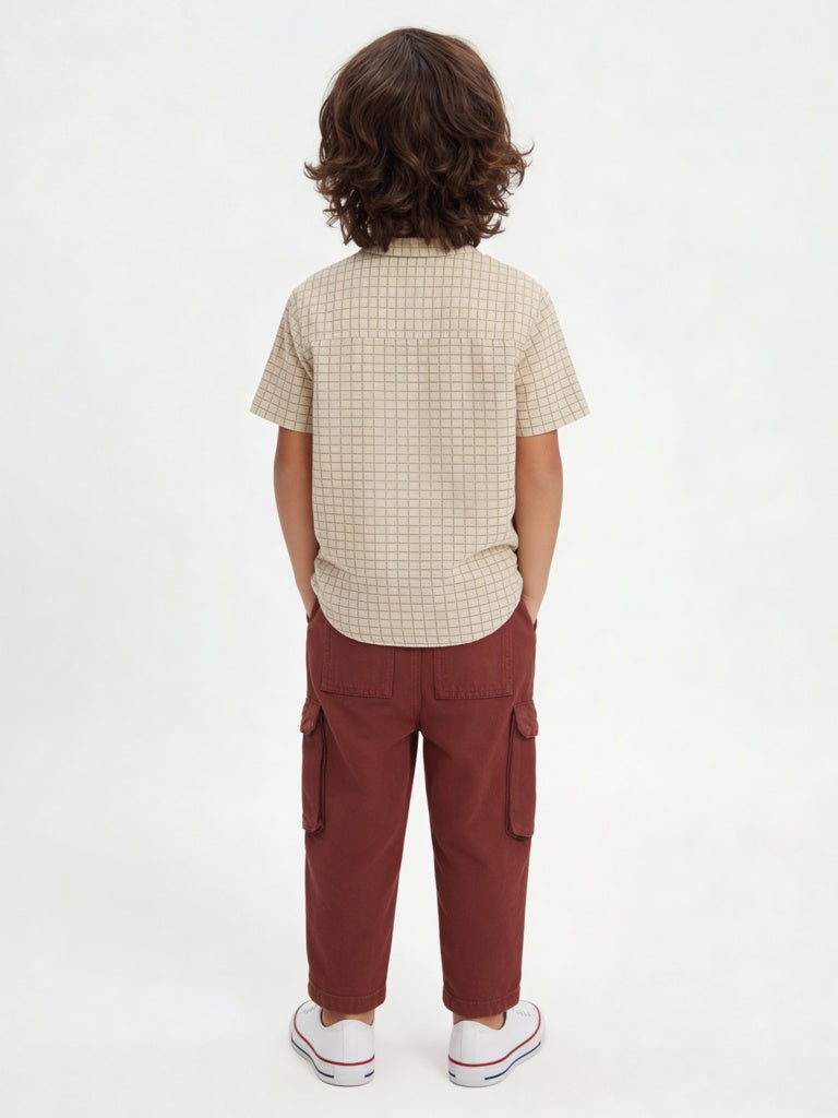 HOP Kids Boys Beige Tropical-Inspired Cotton Shirt