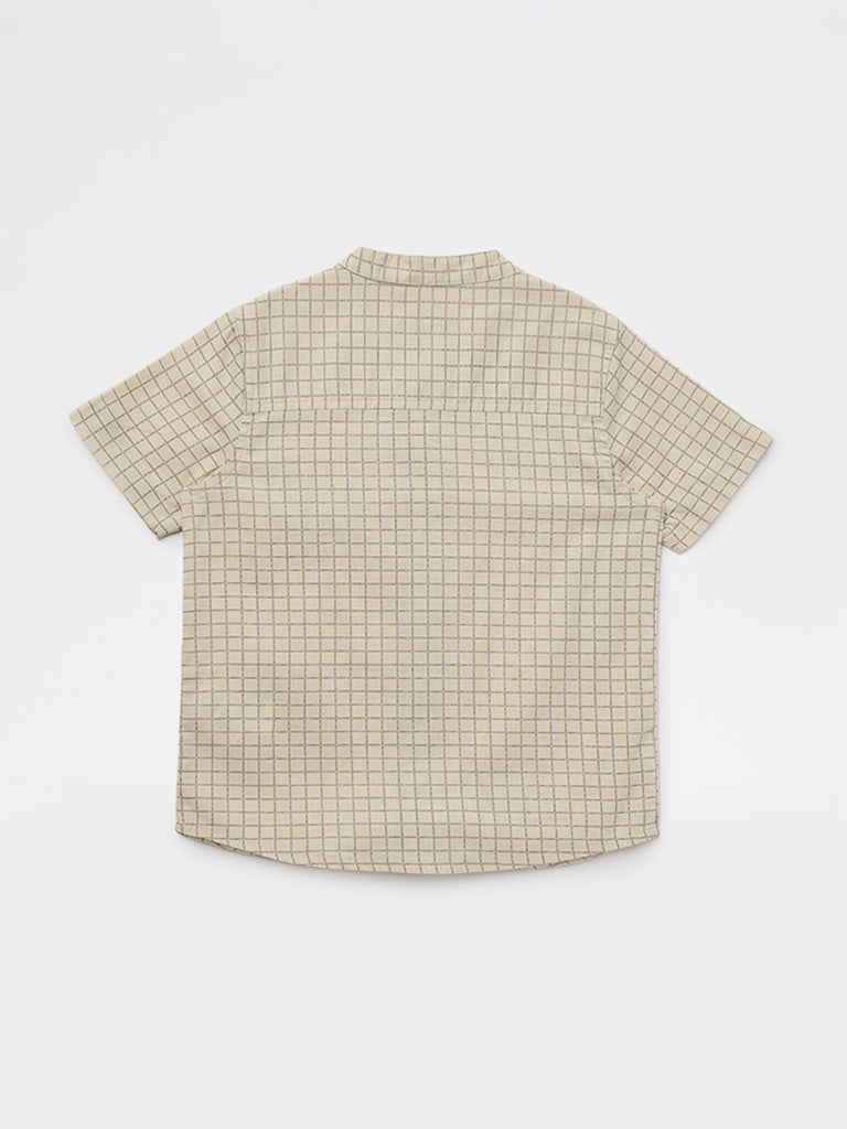 HOP Kids Boys Beige Tropical-Inspired Cotton Shirt