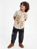 HOP Kids Boys Beige Floral Embroidered Cotton-Blend Shirt