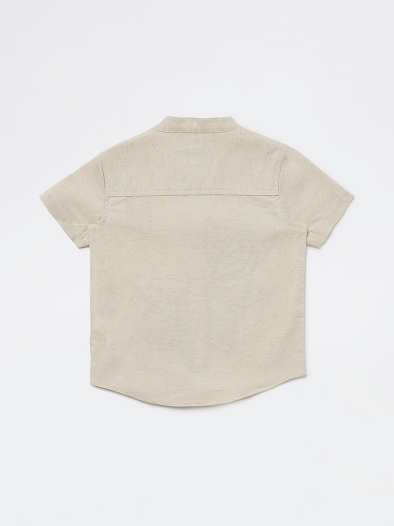 HOP Kids Boys Beige Floral Embroidered Cotton-Blend Shirt
