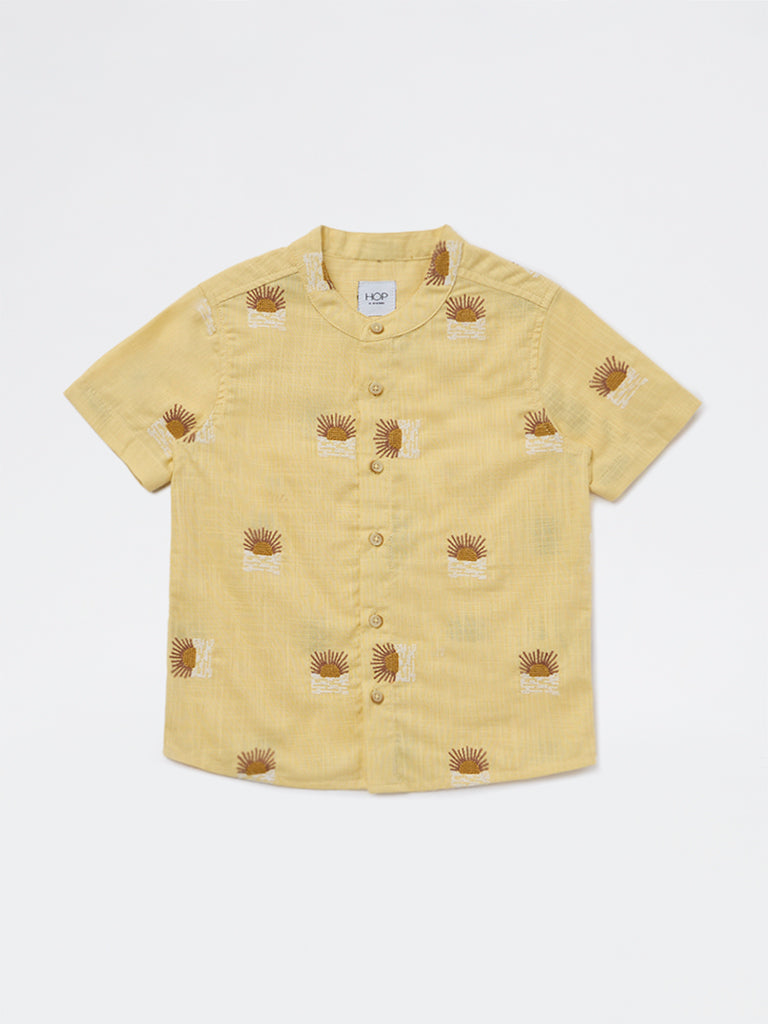 HOP Kids Boys Light Yellow Embroidered Cotton Shirt