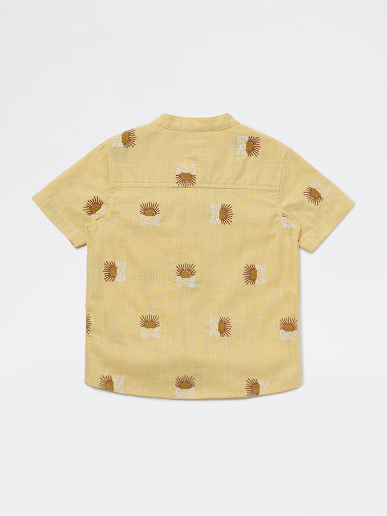 HOP Kids Boys Light Yellow Embroidered Cotton Shirt
