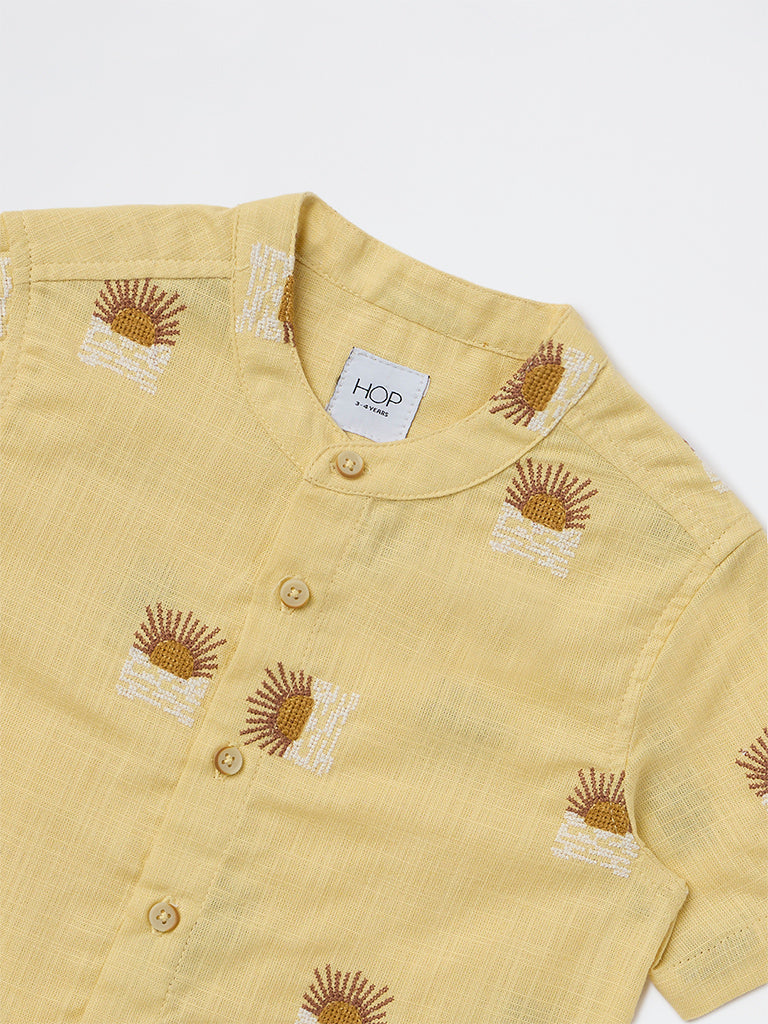 HOP Kids Boys Light Yellow Embroidered Cotton Shirt