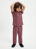 HOP Kids Boys Plum Stripe Printed Cotton Shirt