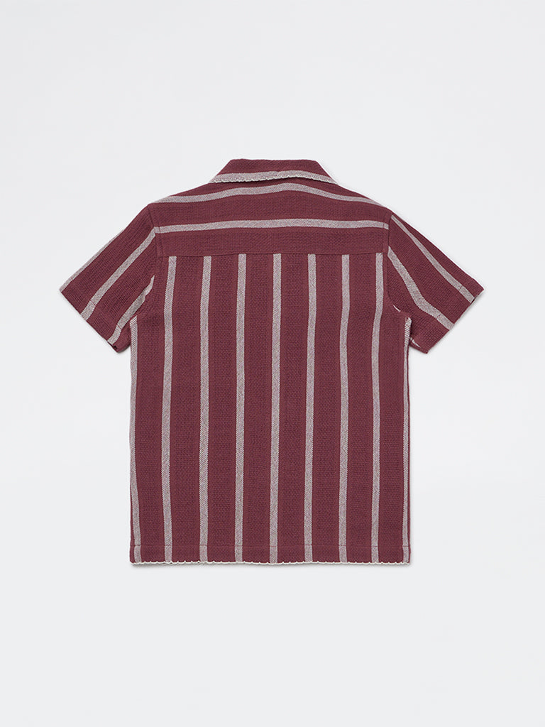 HOP Kids Boys Plum Stripe Printed Cotton Shirt