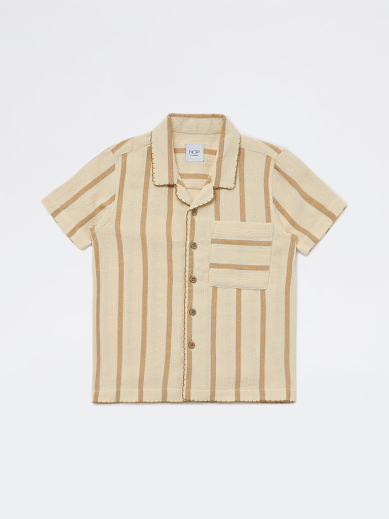 HOP Kids Boys Cream Striped Cotton Shirt
