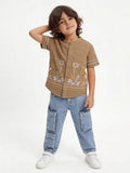 HOP Kids Boys Taupe Floral Embroidered Cotton Shirt
