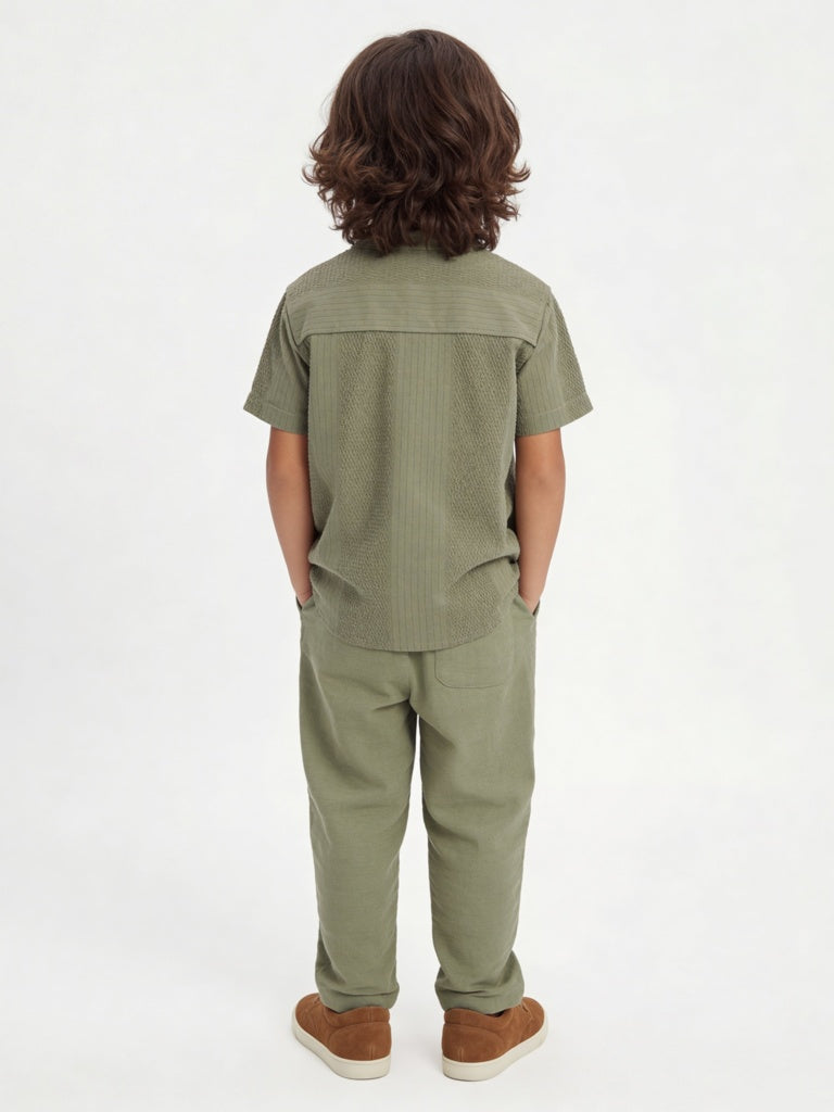 HOP Kids Boys Olive Embroidered Cotton Shirt