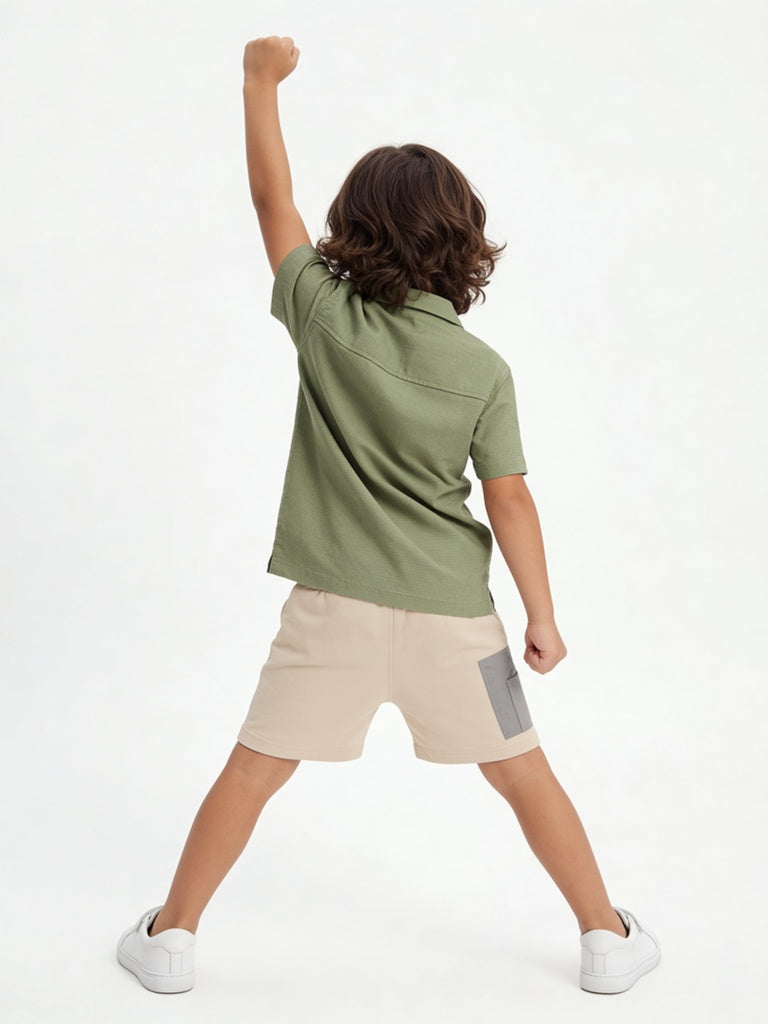 HOP Kids Boys Sage Embroidered Cotton Shirt