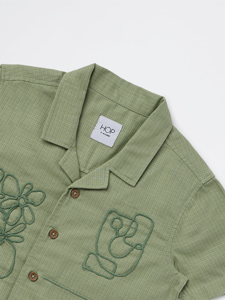 HOP Kids Boys Sage Embroidered Cotton Shirt