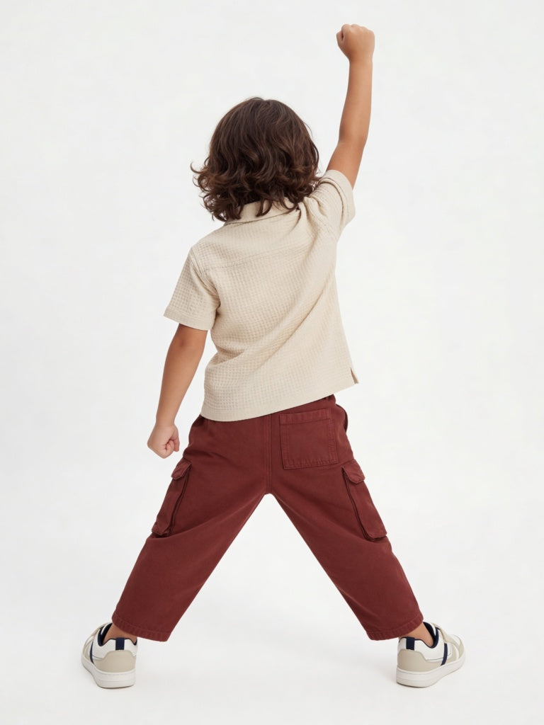 HOP Kids Boys Off-White Waffle-Textured Cotton Shirt