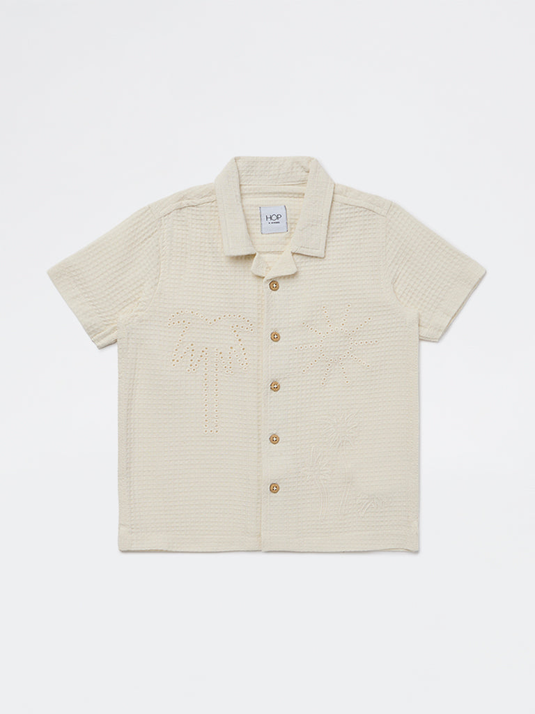 HOP Kids Boys Off-White Waffle-Textured Cotton Shirt