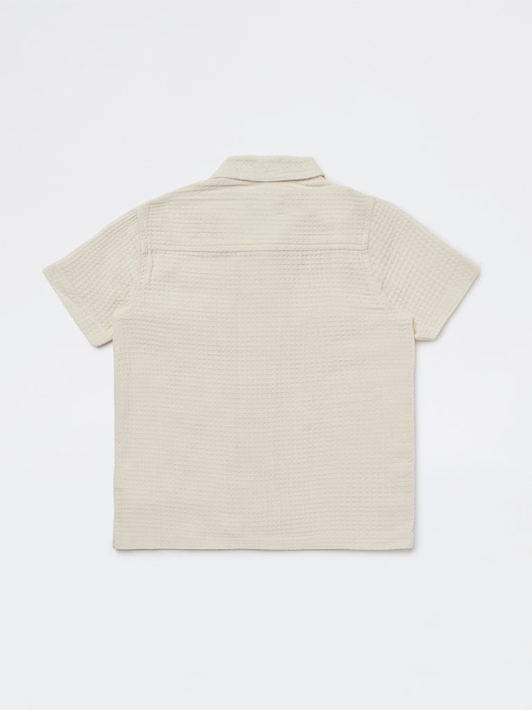 HOP Kids Boys Off-White Waffle-Textured Cotton Shirt