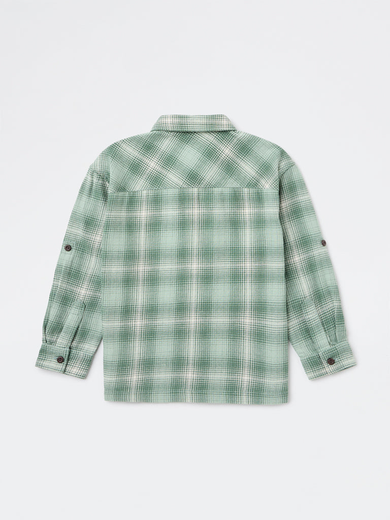 HOP Kids Boys Green Check Graphic Printed Cotton Shirt
