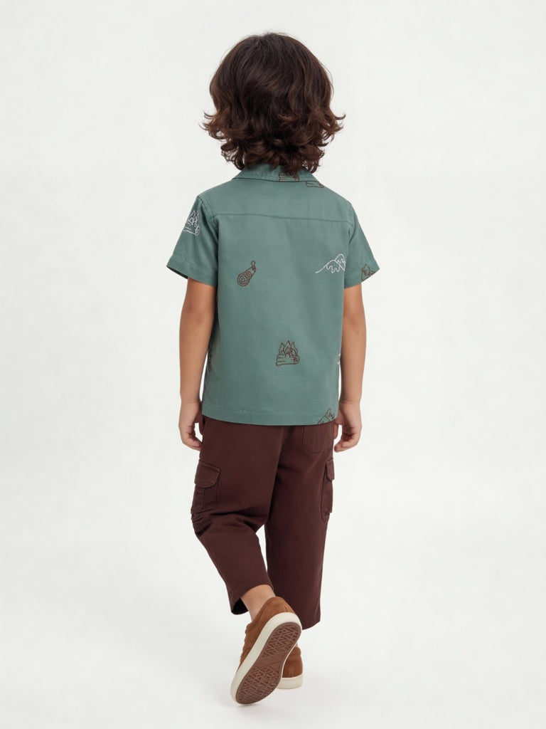 HOP Kids Boys Olive Embroidered Shirt