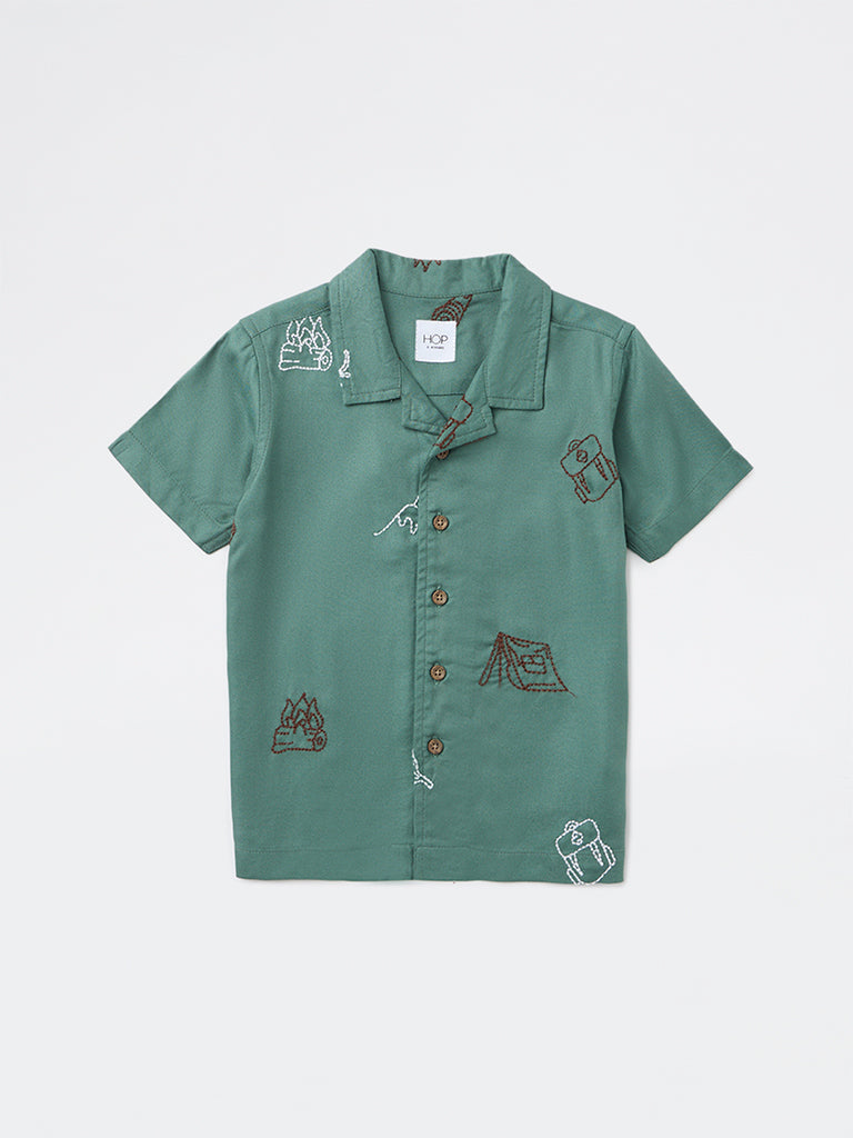 HOP Kids Boys Olive Embroidered Shirt