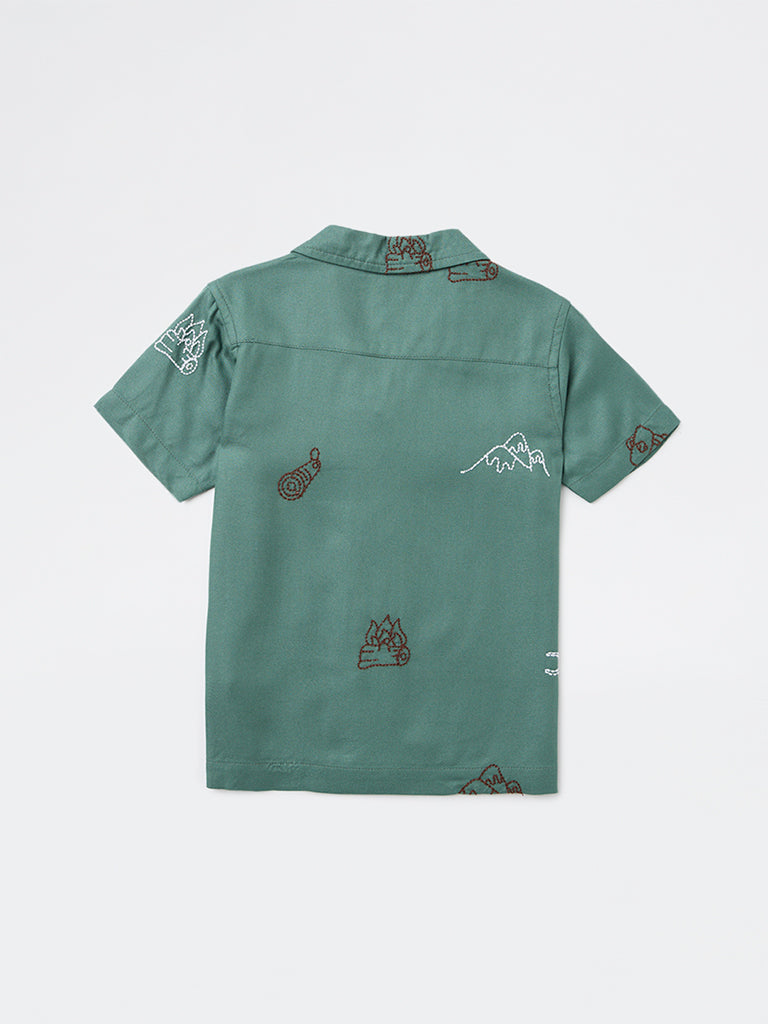 HOP Kids Boys Olive Embroidered Shirt