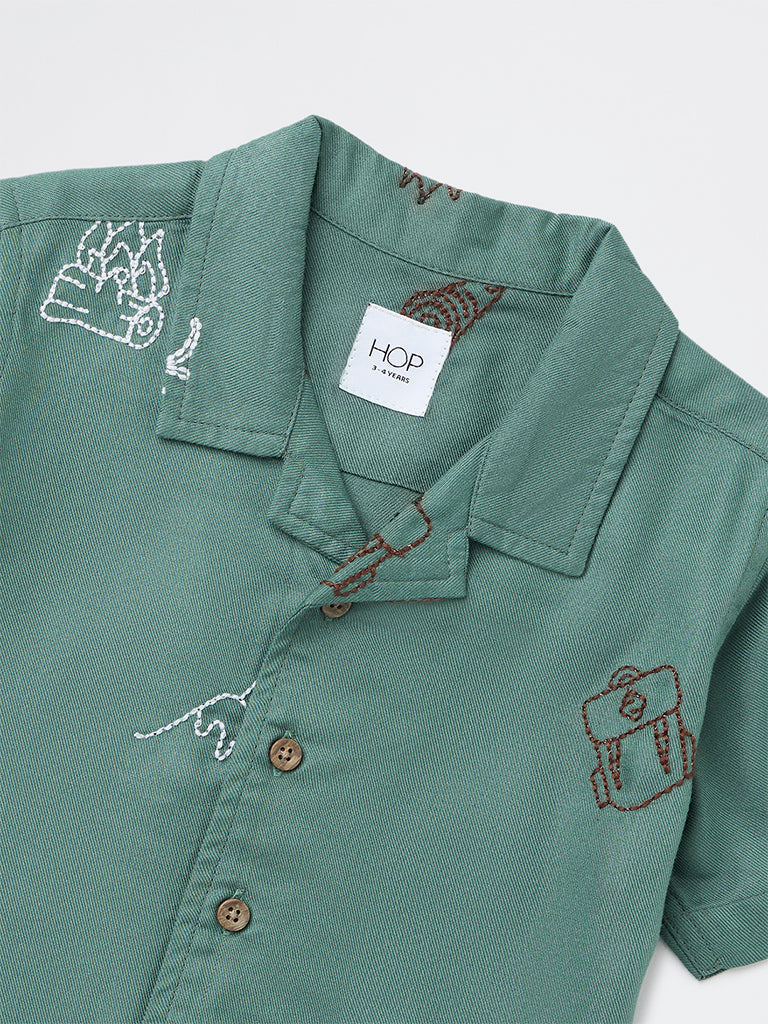 HOP Kids Boys Olive Embroidered Shirt