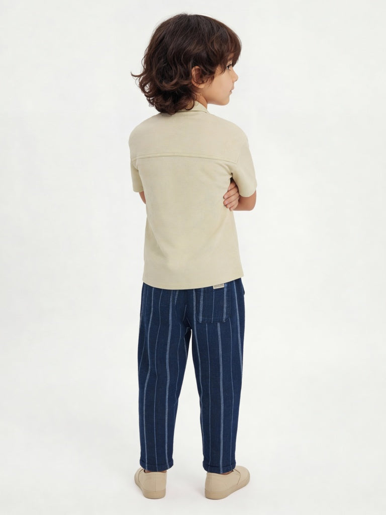 HOP Kids Boys Light Beige Embroidered Cotton Shirt