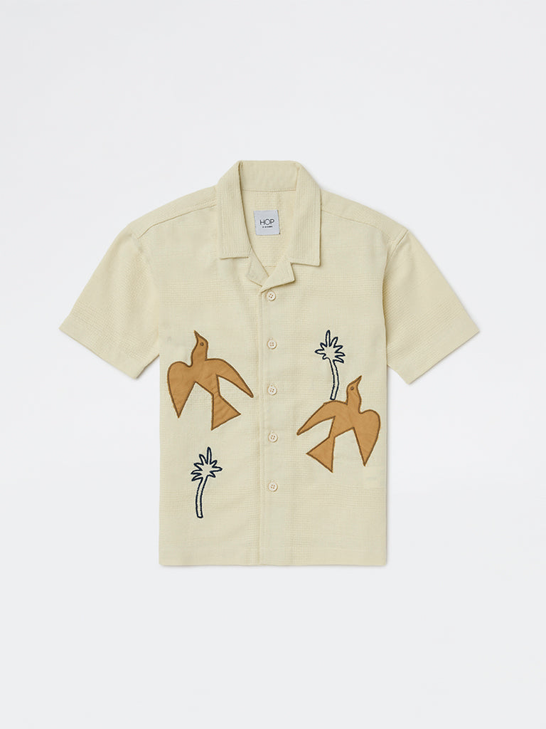 HOP Kids Boys Light Beige Embroidered Cotton Shirt