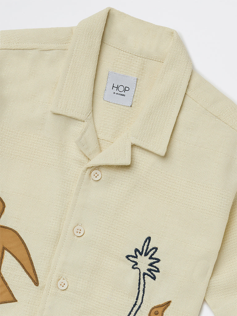 HOP Kids Boys Light Beige Embroidered Cotton Shirt