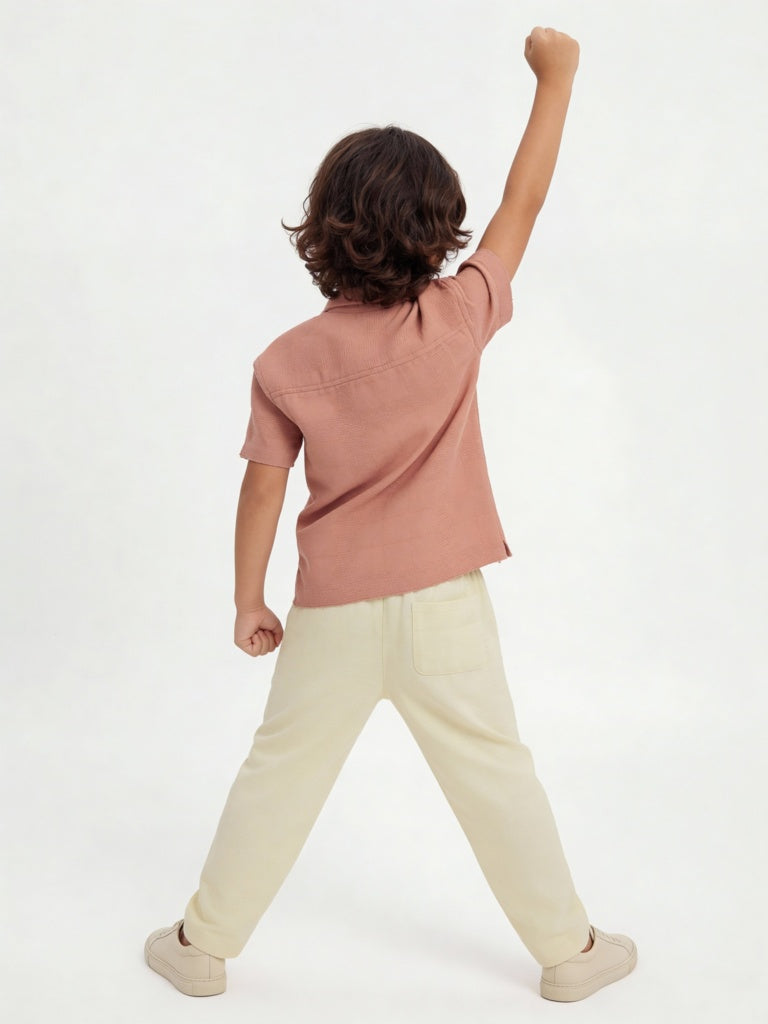 HOP Kids Boys Dusty Pink Floral Embroidered Cotton Shirt