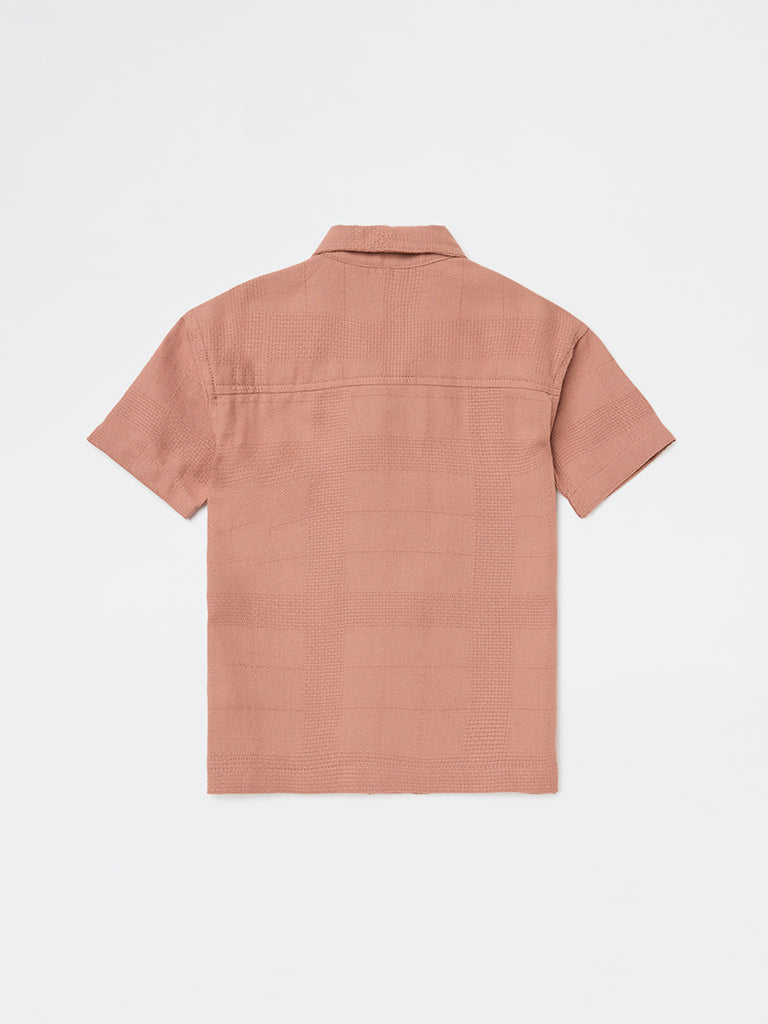 HOP Kids Boys Dusty Pink Floral Embroidered Cotton Shirt