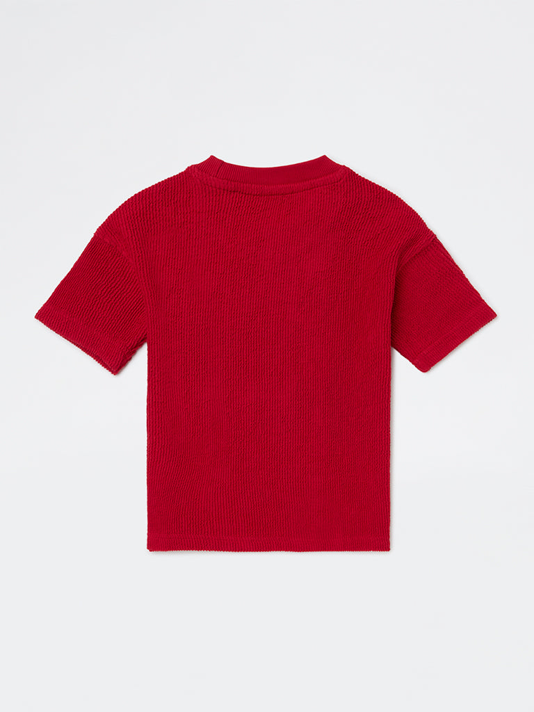 HOP Kids Boys Red Graphic Design Cotton T-Shirt