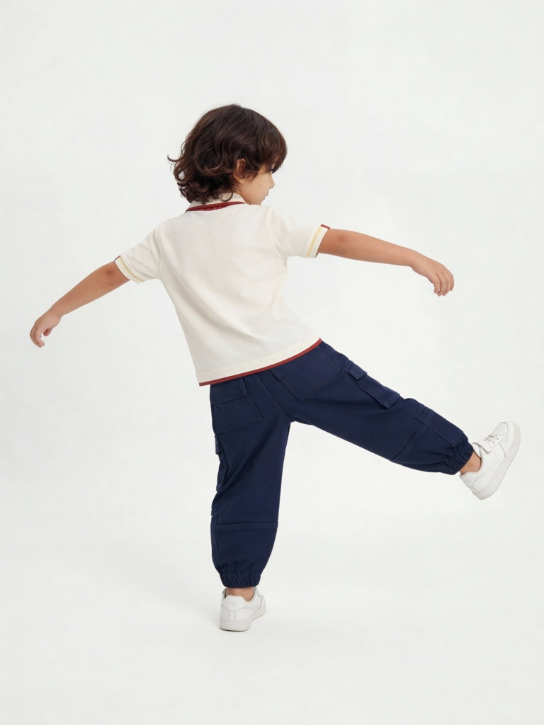 HOP Kids Boys Off-White Cotton Polo T-Shirt