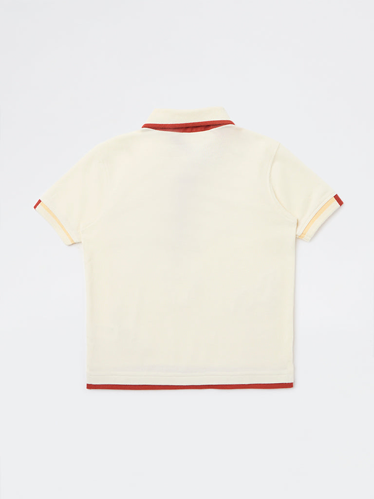 HOP Kids Boys Off-White Cotton Polo T-Shirt