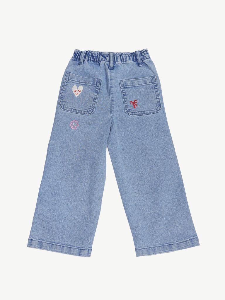 HOP Kids Girls Light Blue Floral Design Wide Leg Jeans