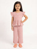 HOP Kids Girls Dusty Pink Crochet-Knit High-Rise Cotton Pants