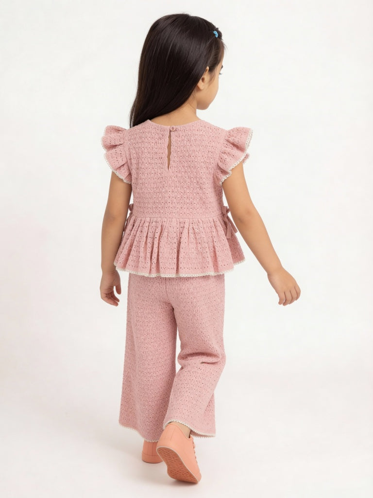 HOP Kids Girls Dusty Pink Crochet-Knit High-Rise Cotton Pants