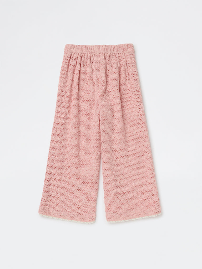 HOP Kids Girls Dusty Pink Crochet-Knit High-Rise Cotton Pants