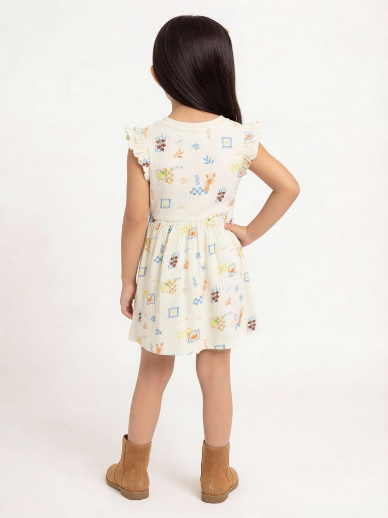 HOP Kids Girls Multicolour Printed Cotton-Blend A-Line Dress