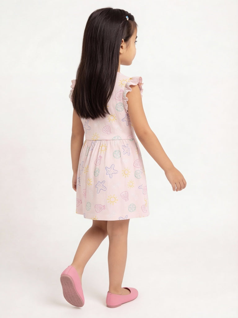 HOP Kids Girls Pink Printed Cotton-Blend A-Line Dress