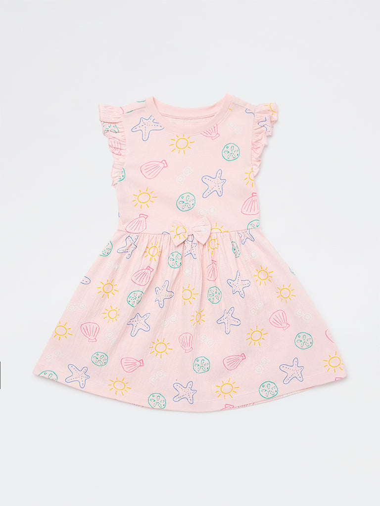 HOP Kids Girls Pink Printed Cotton-Blend A-Line Dress