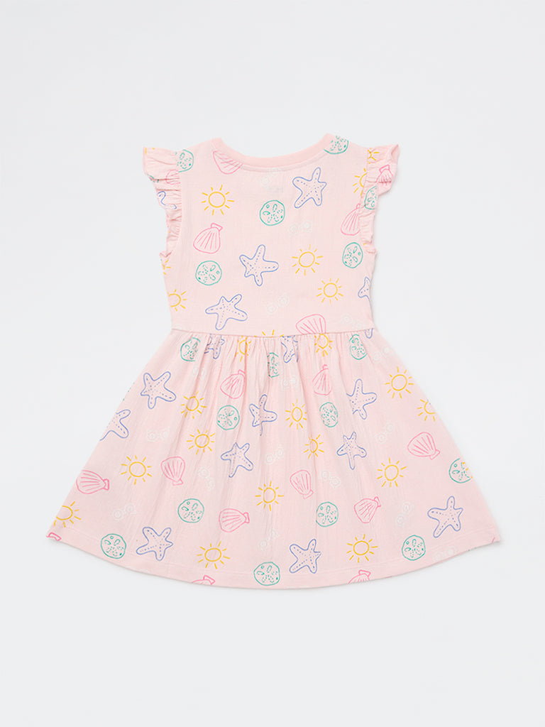 HOP Kids Girls Pink Printed Cotton-Blend A-Line Dress