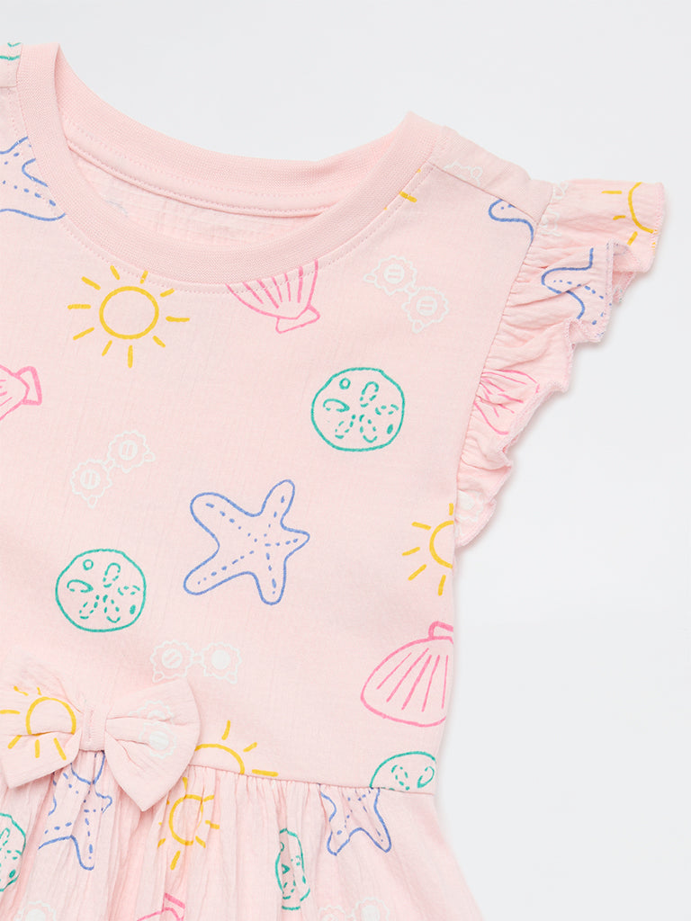 HOP Kids Girls Pink Printed Cotton-Blend A-Line Dress