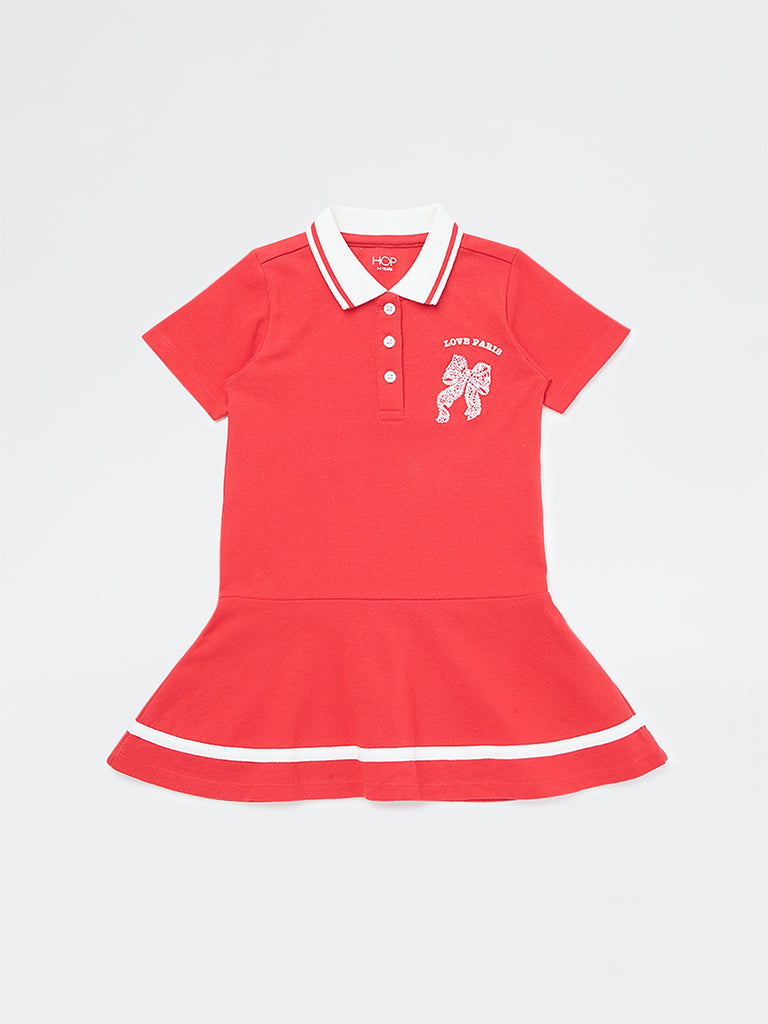HOP Kids Girls Red Cotton Polo Dress