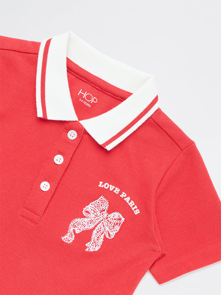 HOP Kids Girls Red Cotton Polo Dress