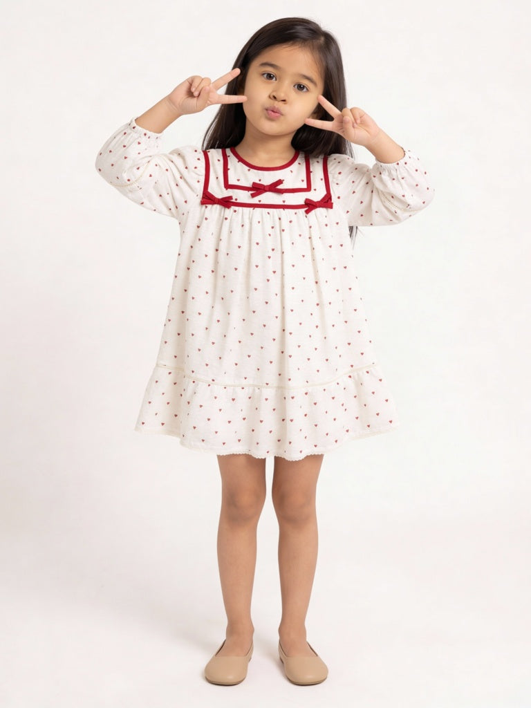 HOP Kids Girls White Printed A-Line Cotton Dress