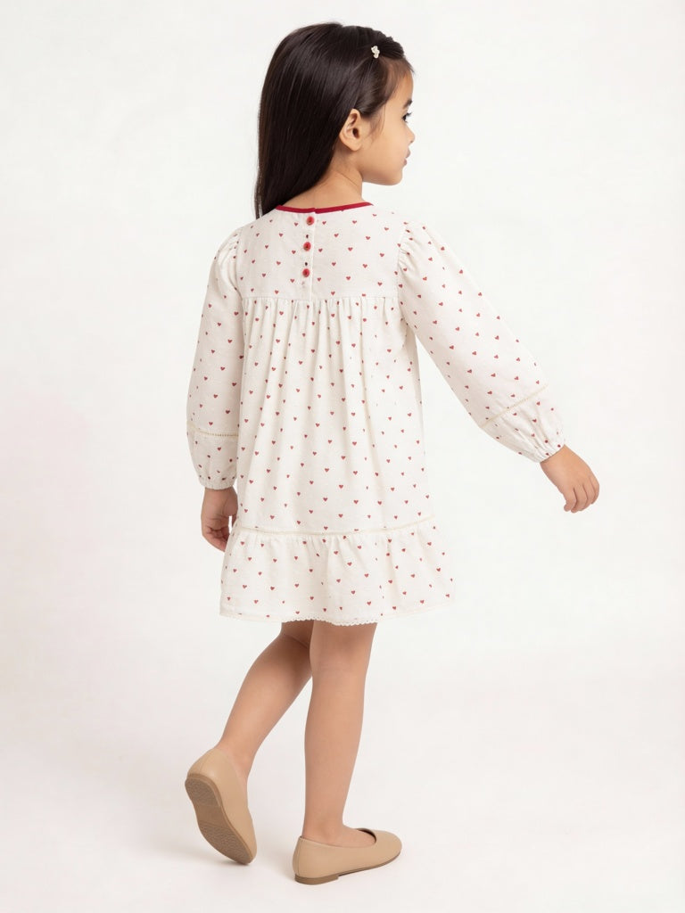 HOP Kids Girls White Printed A-Line Cotton Dress