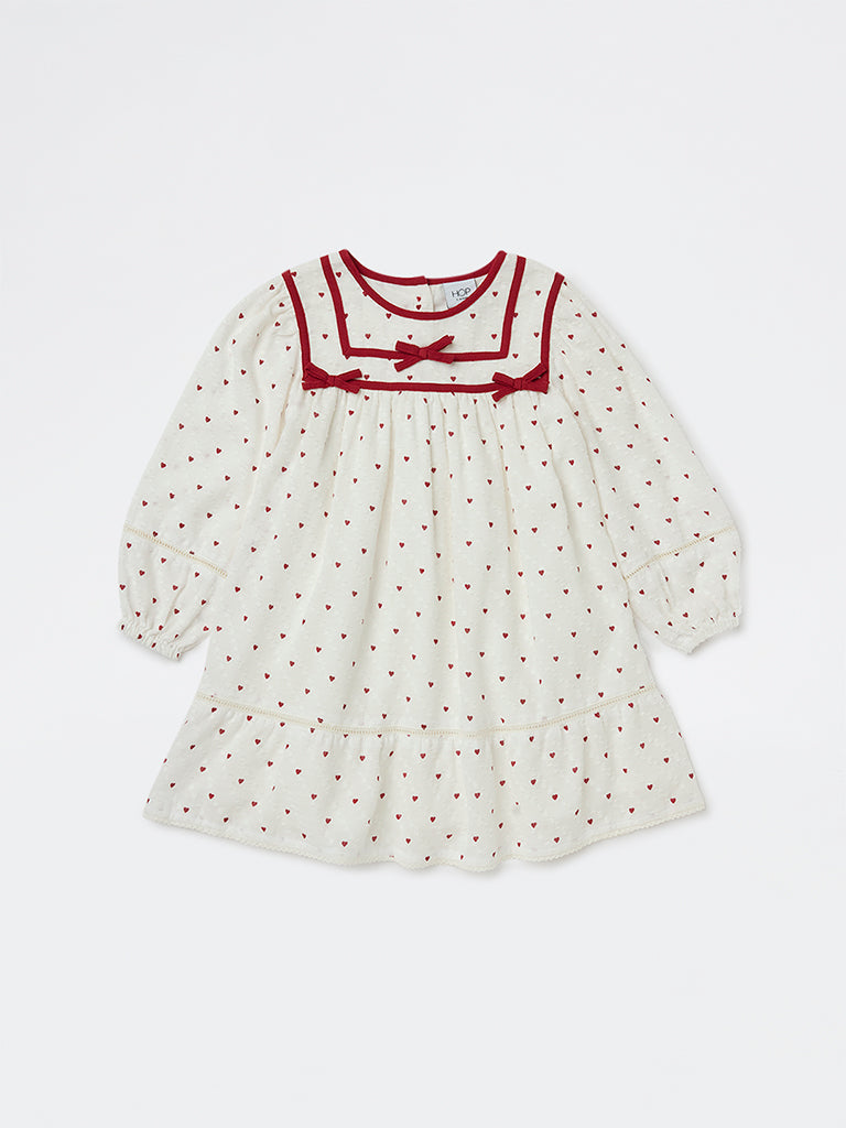 HOP Kids Girls White Printed A-Line Cotton Dress