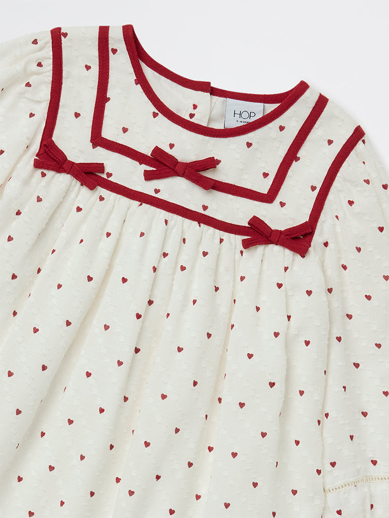 HOP Kids Girls White Printed A-Line Cotton Dress