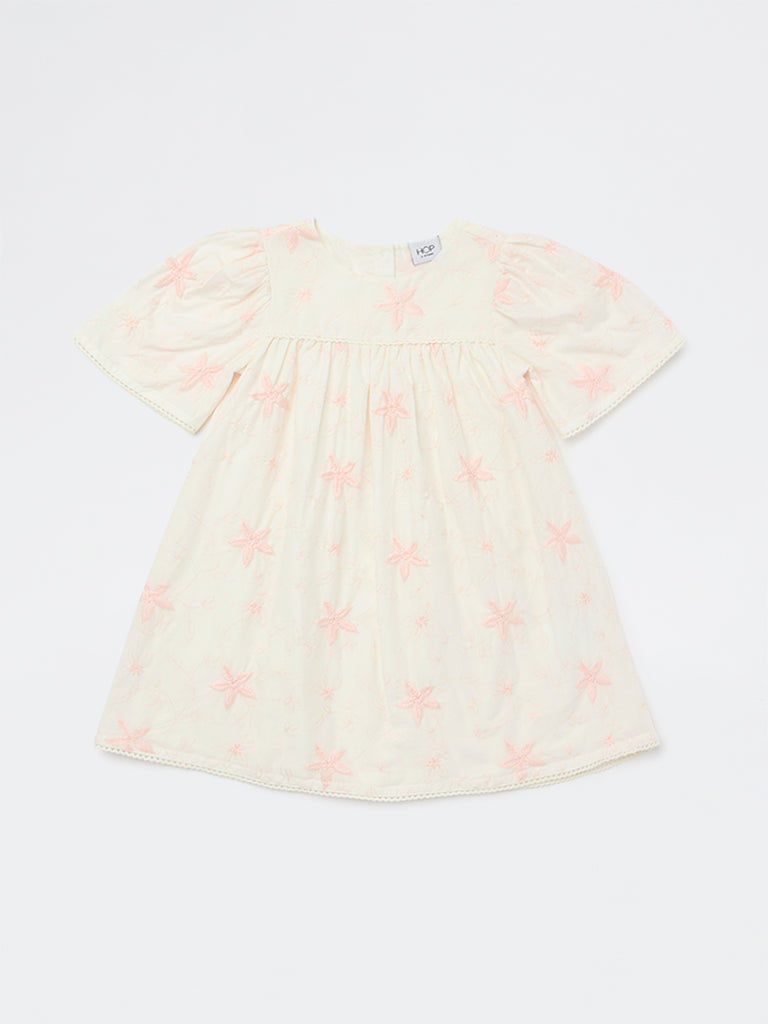 HOP Kids Girls Pink Bow-Detailed Mesh Overlay Dress