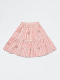 Utsa Kids Girls Pink Checkered Tiered Cotton Skirt - (2-8 yrs)