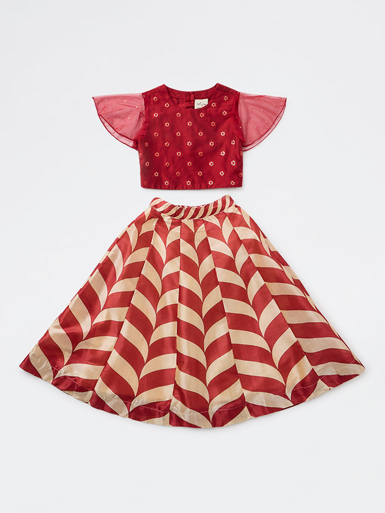 Utsa Kids Girls Red Embroidered Ethnic Set - (2-8 yrs)